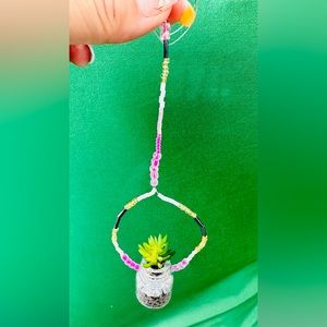 🚘🌸HANDMADE Beaded Car Charm with Faux Plant🌸🚘